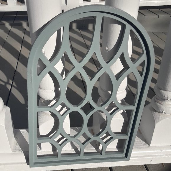 Wooden Arch Wall Hanging Turquoise Teal Arched Wall Decor Window Art Solid Color - Picture 5 of 12